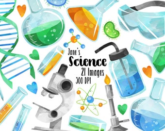 Watercolor Science Clipart -  Science Class Download - Instant Download - Chemistry - Test Tubes - Experiments - Learning