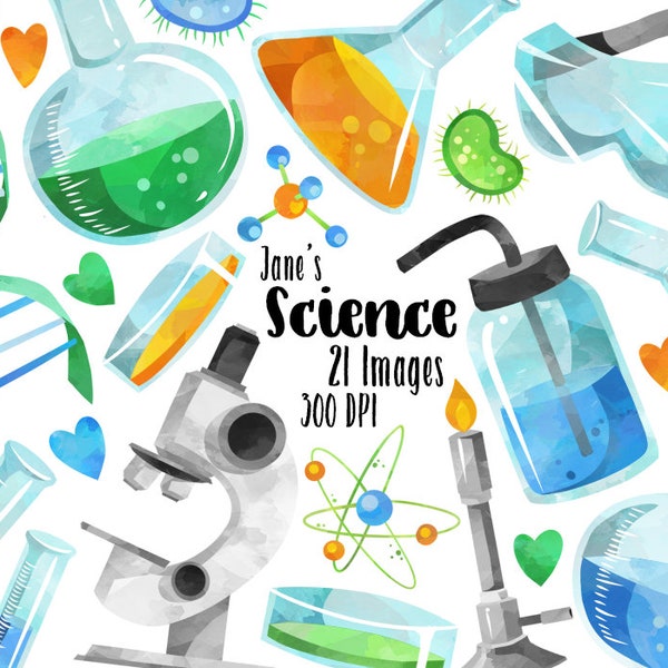 Aquarell Clipart - Science Class Download - Instant Download - Chemie - Reagenzgläser - Experimente - Lernen