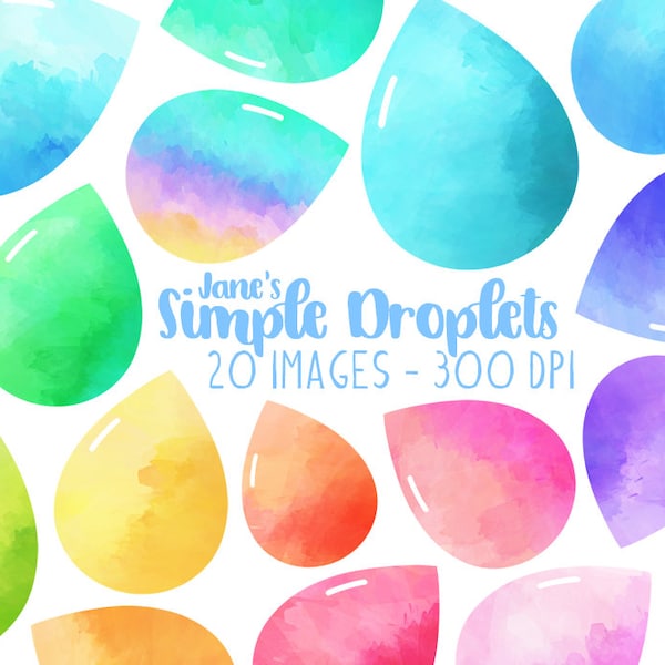 Watercolor Droplets Clipart - Droplet Shapes Download - Instant Download - Cute Droplets - Squishy - Shiny - Water Droplet - Blood Droplet