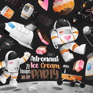 Clipart aquarelle astronautes - téléchargement spatial - téléchargement immédiat - NASA - navette spatiale - Ice Cream Party - planètes - Rover - sondes