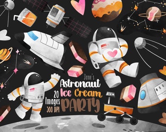 Watercolor Astronauts Clipart - Space Download - Instant Download - NASA - Space Shuttle - Ice Cream Party - Planets - Rover - Probes