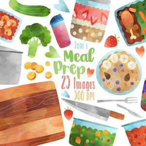 Akwarelowy klipart z przygotowywaniem posiłków: Zdrowa grafika żywnościowa (do pobrania w wersji cyfrowej)