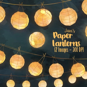 Clipart di lanterne di carta ad acquerello - Download di lanterne cinesi - Download immediato - Bordi di lanterne di carta luminose - Forniture per scrapbooking