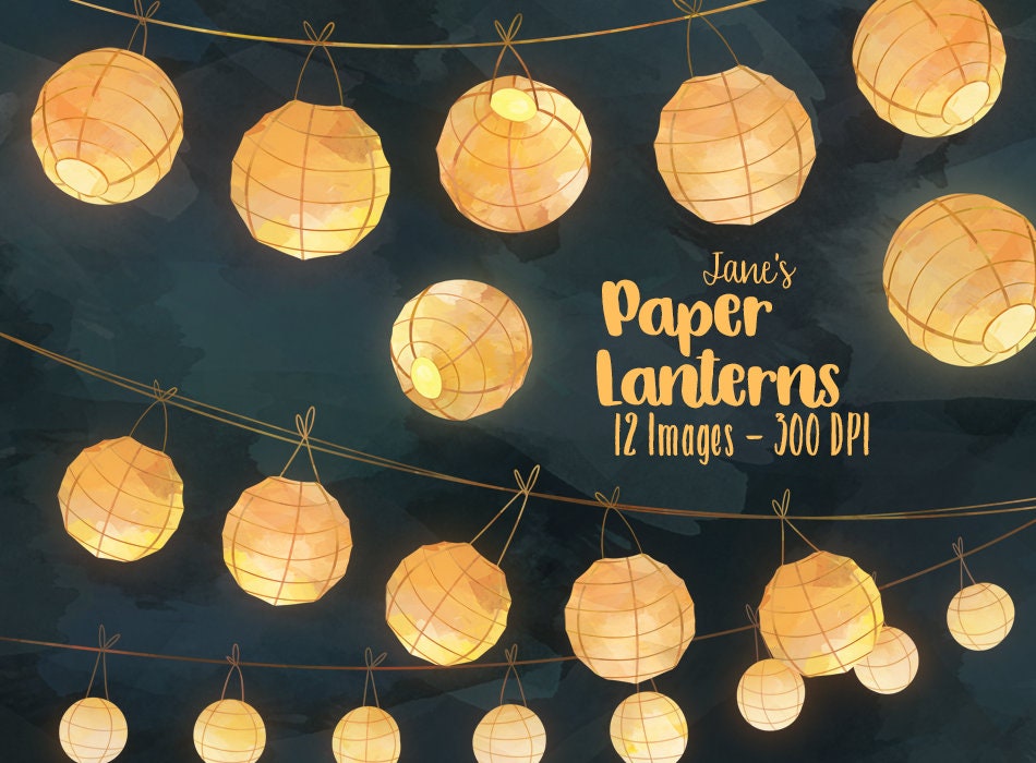 Watercolor Paper Lanterns Clipart Chinese Lanterns Download Instant  Download Glowing Paper Lantern Borders Scrapbooking Supplies 