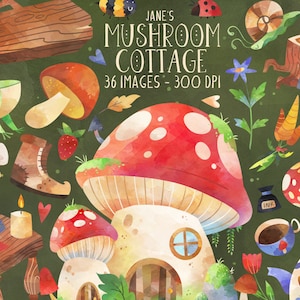 Watercolor Mushroom Cottage Clipart: Cottagecore Illustrations (Digital Download)