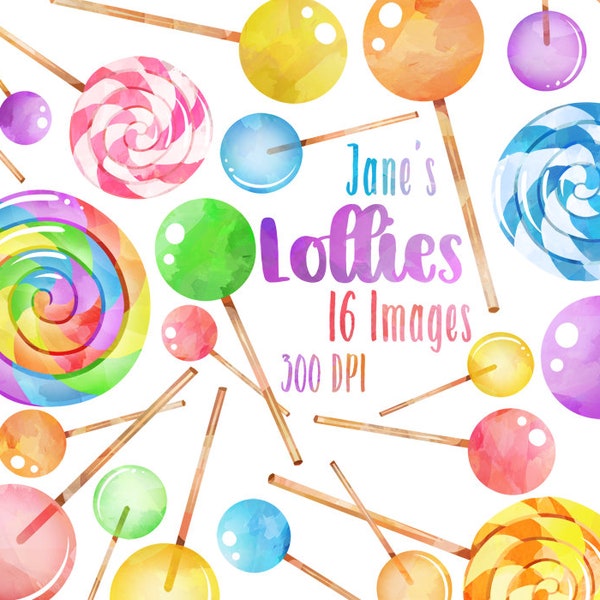 Watercolor Lollipops Clipart - Candy Download - Instant Download - Sugary Sweets - Desserts - Lollipop Fundraiser - Rainbow Lollies