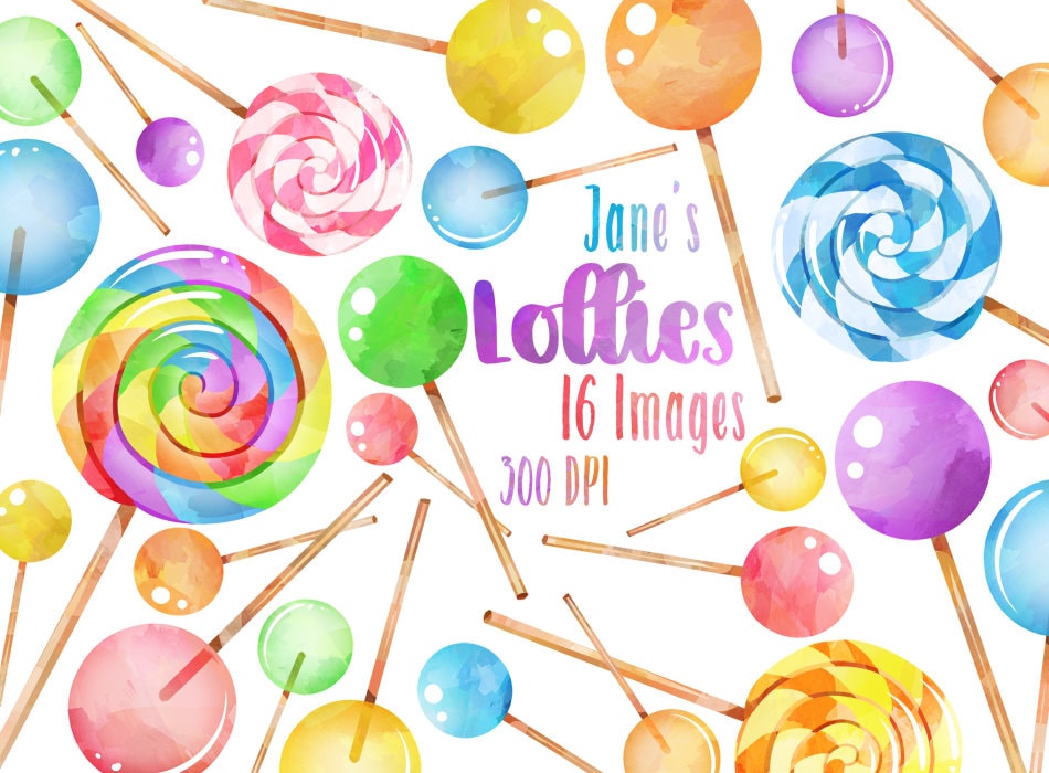 Watercolor Lollipops Clipart - Candy Download - Instant Download - Sugary Sweets - Desserts - Lollipop Fundraiser - Rainbow Lollies