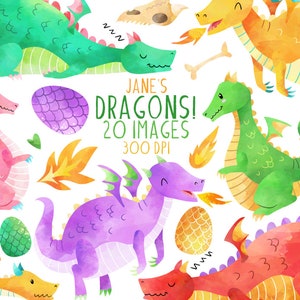 Clipart de dragones en acuarela - Descarga de dragones en acuarela - Descarga instantánea - Arte fantástico - Criaturas mitológicas - Huevos