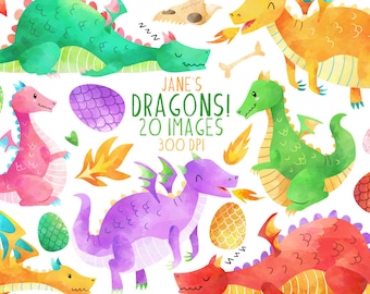 Watercolor Dragons Clipart: Fantasy Art, Dragon Eggs (Digital Download)