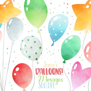 Clipart de balões de aquarela - Download instantâneo - Festa de balões - Festa de aniversário - Padrão de balões - Celebração - Festivo - Uso comercial