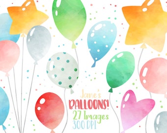 Watercolor Balloons Clipart - Instant Download - Balloon Party - Birthday Party - Balloon Pattern - Celebration - Festive - Commercial Use