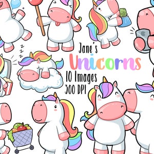 Clipart kawaii eenhoorns - kawaii download - instant download - liefde - rekeningen - boodschappen - klusjes - film - selfie