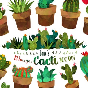 Watercolor Cactus Clipart - Watercolor Cacti and Plants Download - Instant Download - Cute Succulent Border