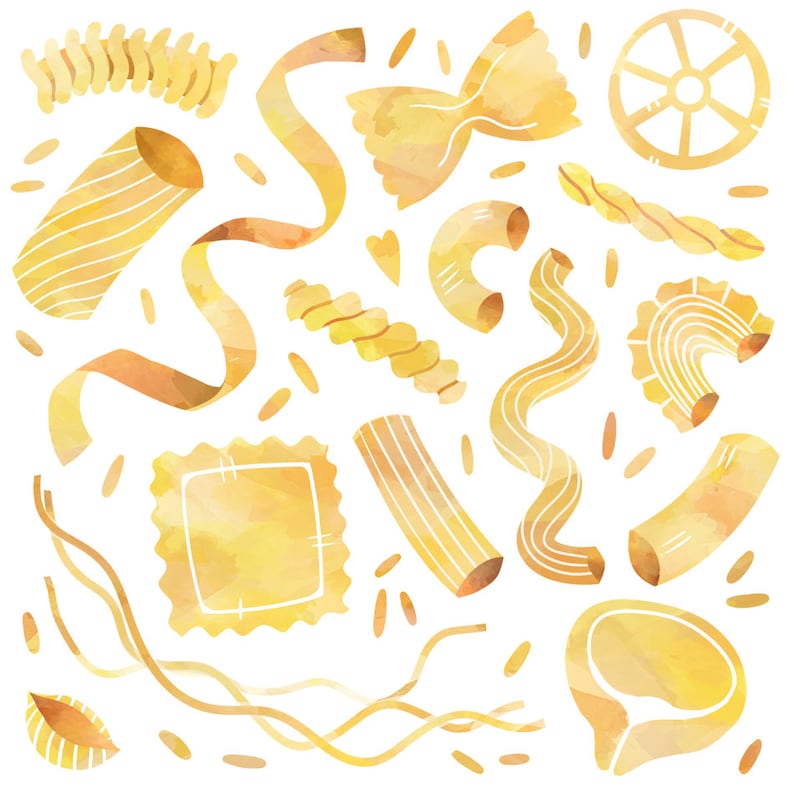 Watercolor Pasta Clipart Noodle Graphics Digital Download Etsy