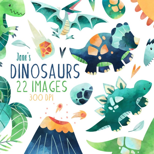 Aquarell Dinosaurier Clipart - Dinosaurier Art Download - Instant Download - T-Rex - Stegosaurus - Triceratops - Raptor - Pterodactyl