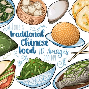 Kawaii Chinese Food Clipart - Chinese ClipArt - Instant Download - Peking Duck - Dim Sum - Steamed Fish - Traditional Chinese - Hand Drawn