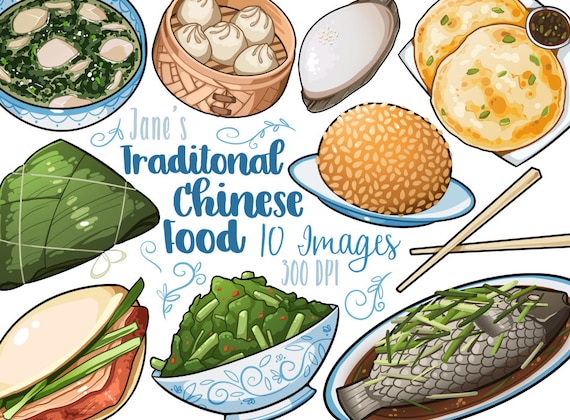 Kawaii Chinese Food Clipart: Peking Duck, Dim Sum (Instant Download, Hand Drawn)