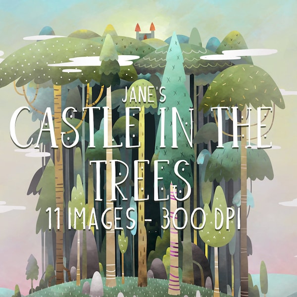 Castle in the Trees Clipart - Environment Download - Instant Download - Whimsical Art - Storybook - Environment Art - Illustration