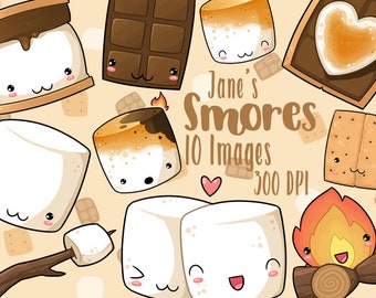Kawaii Smores Clipart - Smore's ClipArt - Instant Download - Camping Food Graphics - Cute Marshmallows - Chocolade - Graham Crackers