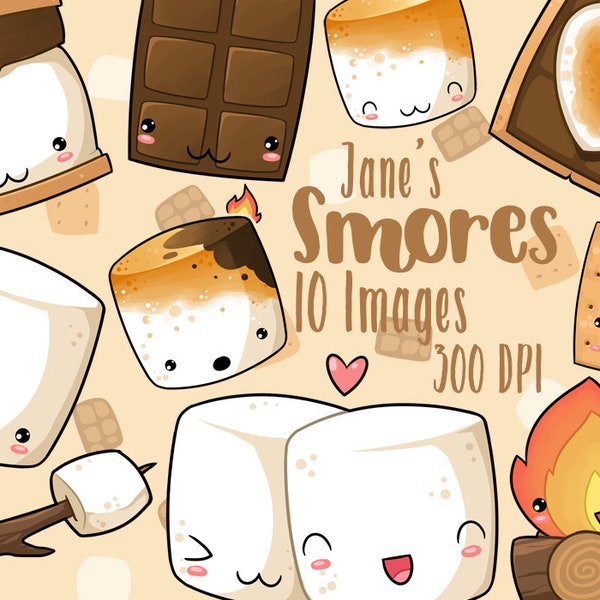 Kawaii Smores Clipart - Smore's ClipArt - Instant Download - Camping food Graphics - Cute Marshmallows - Chocolate - Graham Crackers