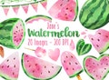 Watercolor Watermelon Clipart: Pink Summer Fruit Graphics (Digital Download, Hand Drawn)