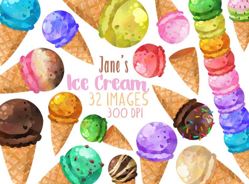 Watercolor Ice Cream Clipart Dessert Download Instant Download Summer Treats Ice Cream image 1