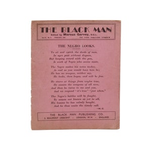 May include: A vintage magazine cover with a pink background and the title "The Black Man" in black text. The magazine is edited by Marcus Garvey, D.C.L. and features a poem titled "The Negro Looks."