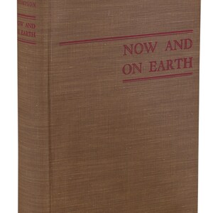 May include: A brown book with the title "NOW AND ON EARTH" printed in red on the front cover.