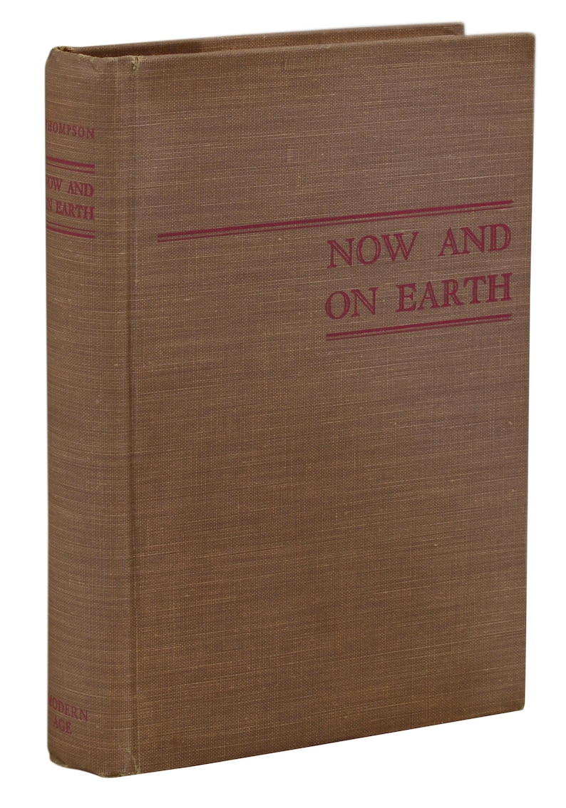 May include: A brown book with the title "NOW AND ON EARTH" printed in red on the front cover.