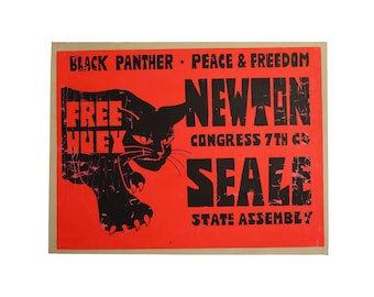 Cartel original del Partido Pantera Negra de 1968 ~ HUEY NEWTON GRATIS ~ Lisa Lyons