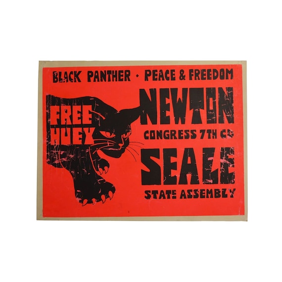 Original 1968 Black Panther Party Poster ~ FREE HUEY NEWTON ~ Lisa