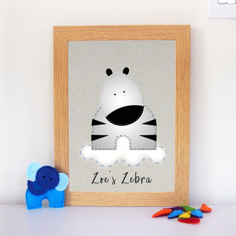 Personalised Zebra Nursery Art Wildlife Kingdom Wall Decor Etsy