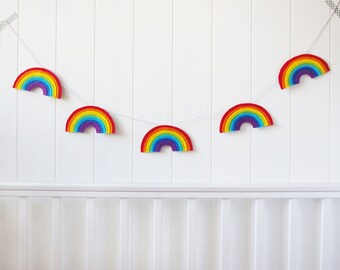 Rainbow Felt Garland Miracle Baby Rainbow Garland Felt Nursery Garland Gender Neutral Nursery Decor Rainbow Banner Colorful Kids Garland