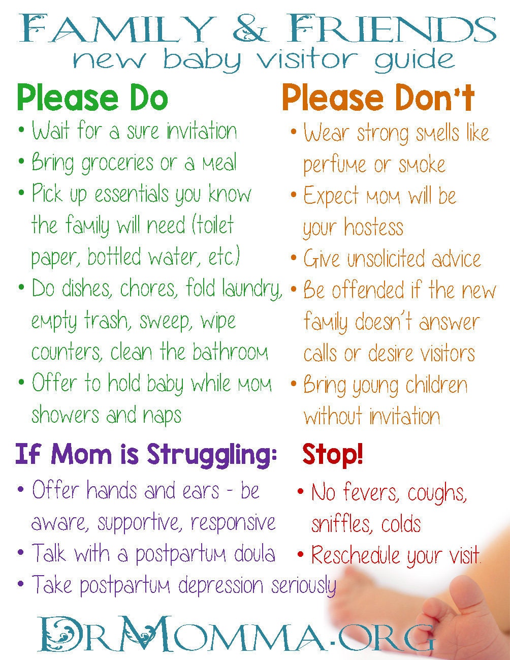 Friends & Family New Baby Visitor Guide Etsy