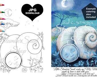 Digital coloring page of the SlumberSnail JPG - Download now. Adult coloring.