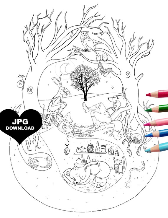 Digital Coloring Page of Fox and Rabbit. JPG Download Now. - Etsy