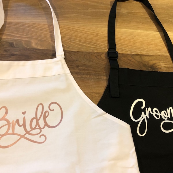 Bride and Groom Aprons for Wedding Day Unisex Black or White