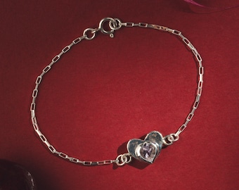 Heart shaped 925 bracelet, handmade heart bracelet with amethyst, amethyst stone bracelet, gemstone bracelet, sterling silver bracelet