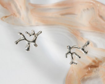 Coral-inspired, asymmetrical, small and handmade earrings