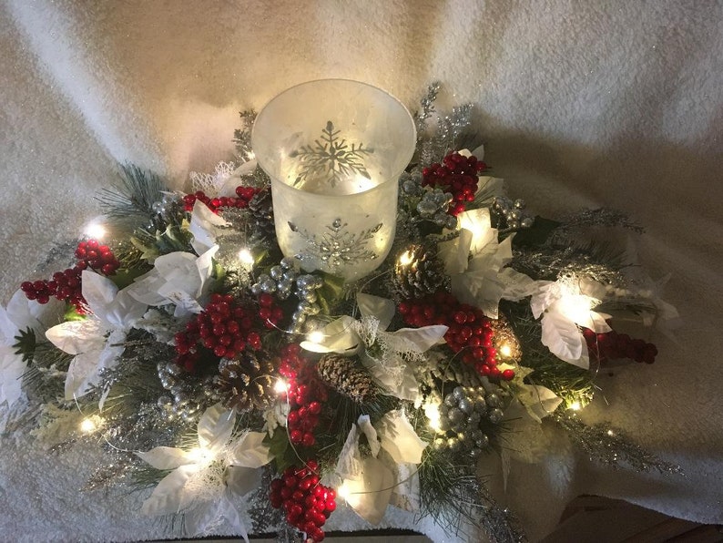 Special Christmas Candle Centerpiece Winter White Table Mantle Etsy
