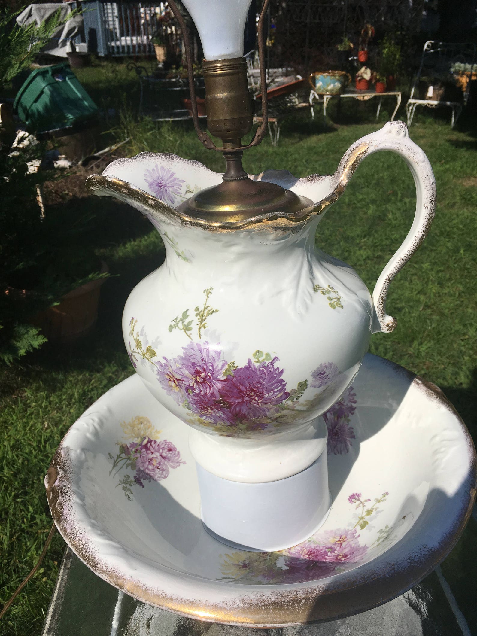 Antique pitcher and bowl lamp Country chabby chic cottage farm Etsy