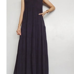 Womens Ruffle Flowing Maxi Long Dress Bohemian In Dark Grey