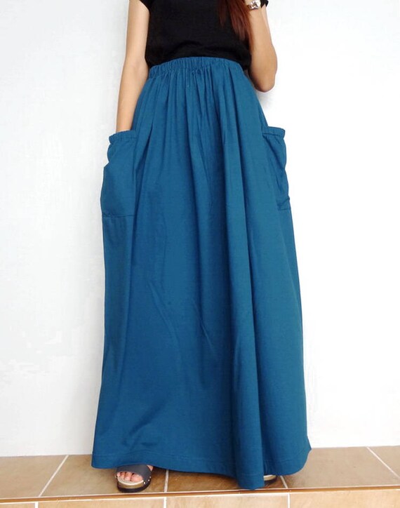 Women Maxi Long Skirt Cotton Blend In Petrol Blue Skirt M8. | Etsy