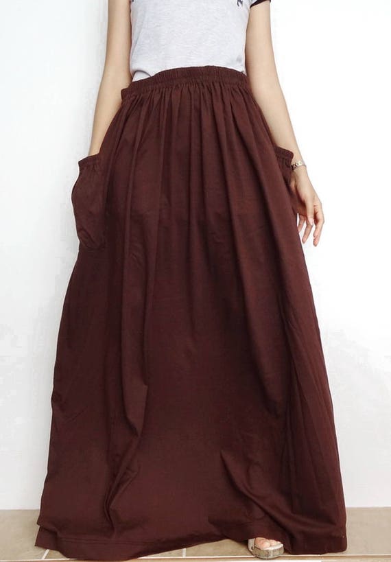 Women Maxi Long Skirt Brown Casual Gypsy Bohemian Cotton Blend Etsy