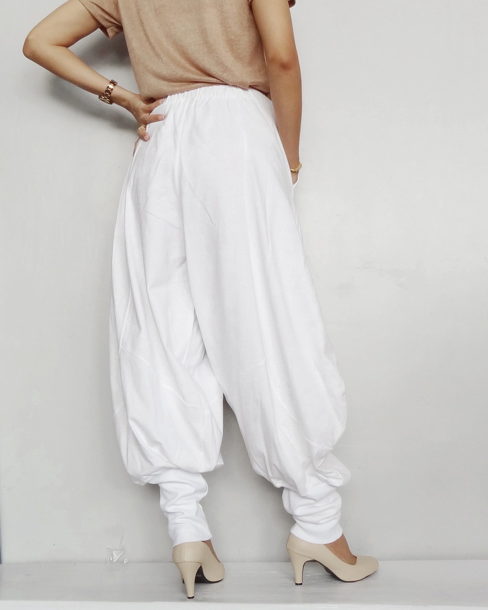 Harem Pants Unisex Casual White Soft Cotton Blend Etsy