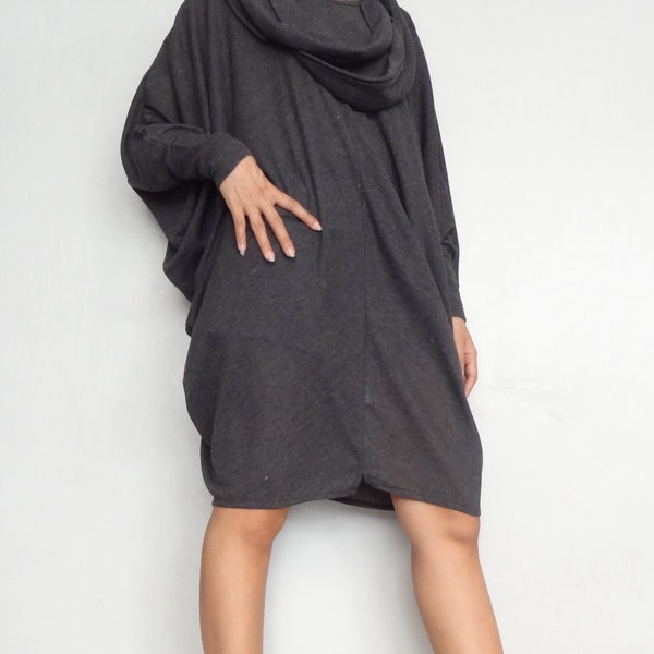 Women Bat Wing Tunic Kaftan Style Top In Black Cotton Blend