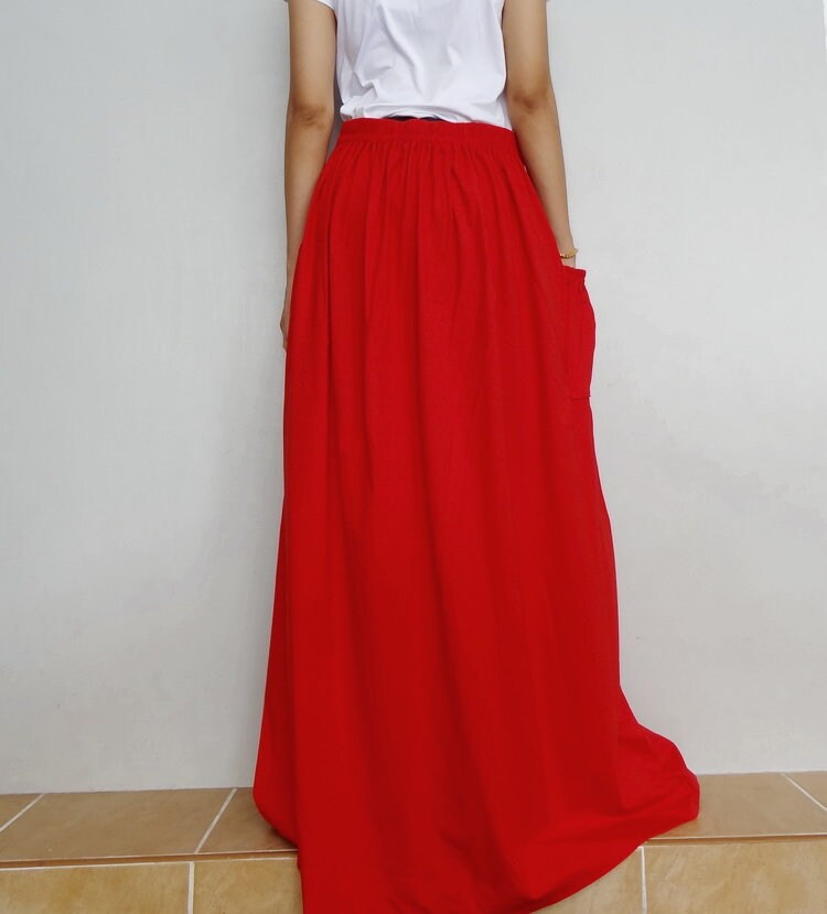 Women Maxi Long Skirt Casual Gypsy Bohemian Cotton Blend in Red - Etsy