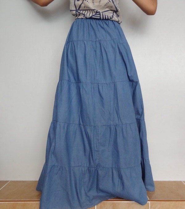 Maxi Ruffle Long Skirt Casual Denim Cotton Lightweight Medium | Etsy