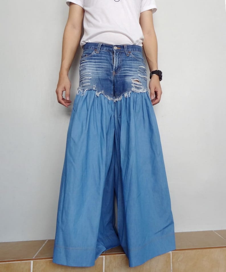 Wide Legs Jeans Frayed Distressed Jeansunique Bell Bottom - Etsy