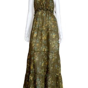 Floral Ruffle Long Dress Smocking Style Summer Casual OOAK Cotton light weight